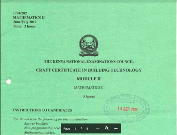 Certificate in Building and technology module 2 KNEC past papers
