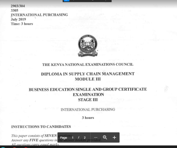 Diploma in supply chain management module 3 KNEC past papers