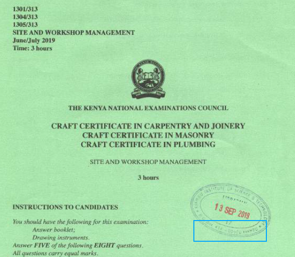 Certificate in plumbing module 1 KNEC past papers