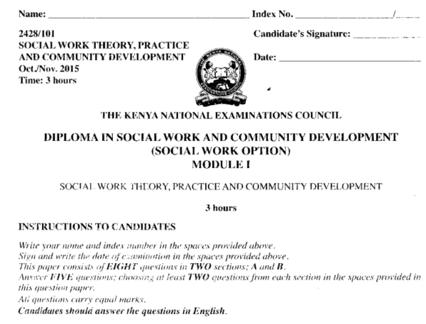Diploma in social work and community development module 1 KNEC past papers
