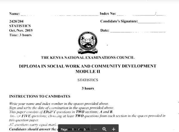 Diploma in social work and community development module 2 KNEC past papers