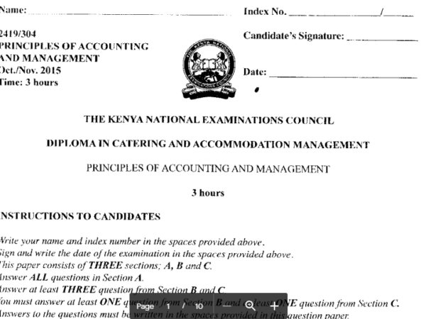 Diploma in catering and accommodation module 3 KNEC past papers