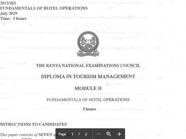 Diploma in tourism management module 2 KNEC past papers