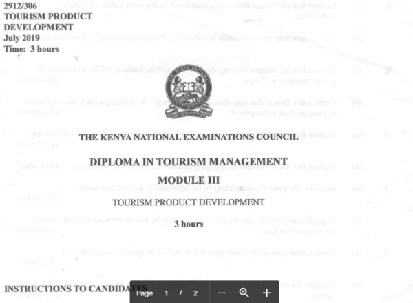 Diploma in tourism management module 3 KNEC past papers