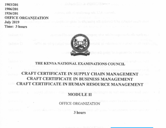 Certificate in business management module 2 KNEC past papers