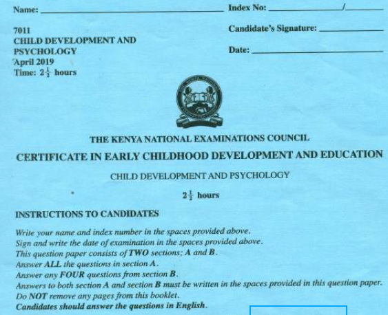 Certificate in early childhood development KNEC past papers