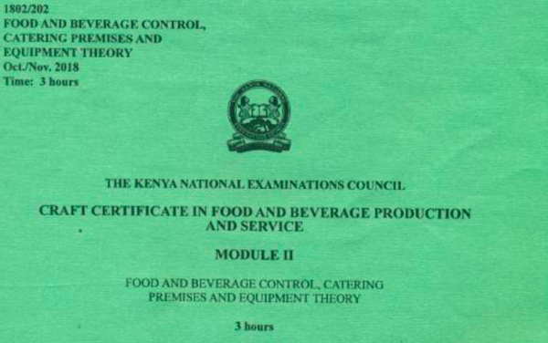 Certificate in food and beverage production module 1 KNEC past papers