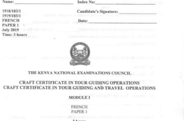 Certificate in tour guiding and travel operations module 1 KNEC past papers