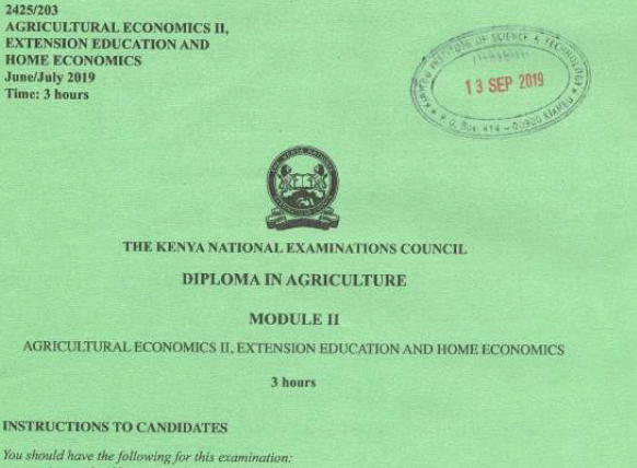 Diploma in agriculture module 2 KNEC past papers