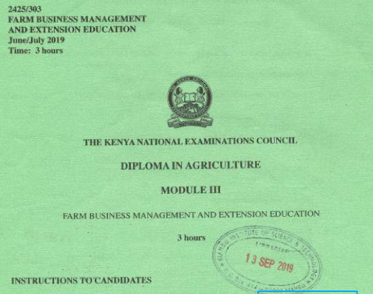 Diploma in agriculture module 3 KNEC past papers