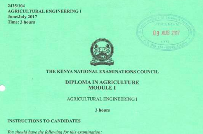 Diploma in agriculture module 1 KNEC past papers newsspot co ke