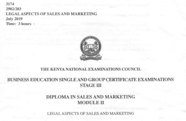 Diploma in sales and marketing module 2 KNEC past papers