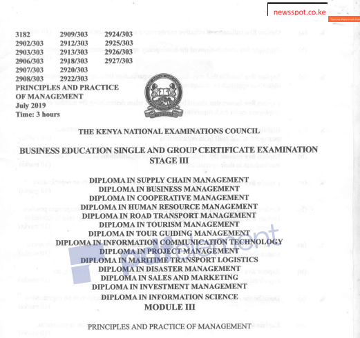 Principles and practice of management PPM KNEC past papers