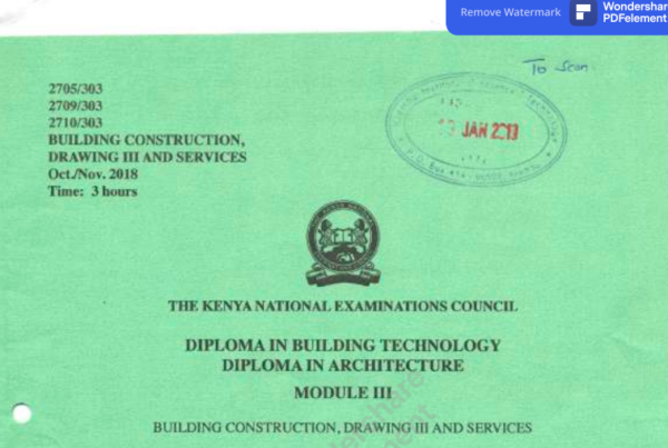 Building construction drawing 3 and services KNEC past papers