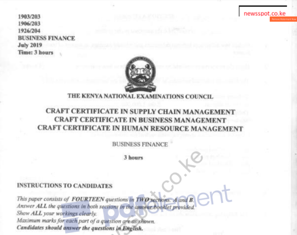 Business finance KNEC past papers latest