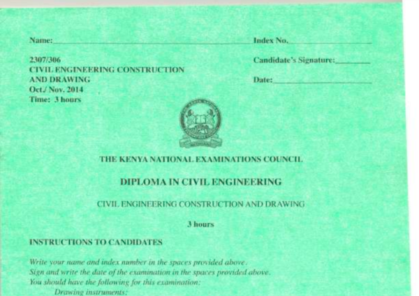 Civil engineering construction and drawing KNEC past papers