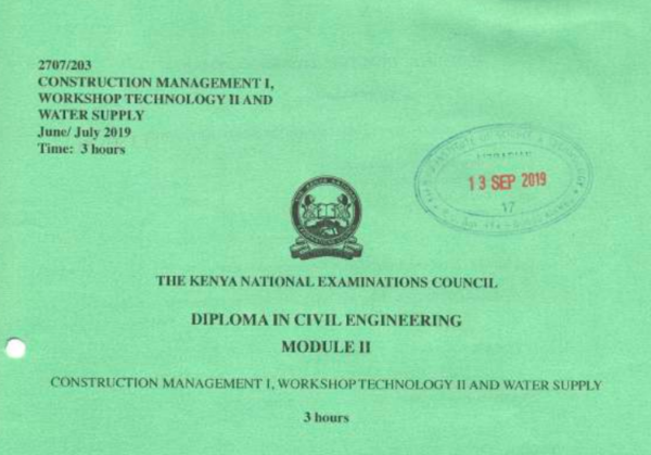 Construction management 1 Workshop technology 2 and water supply KNEC past papers
