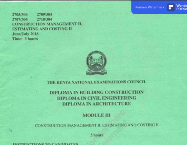 Construction management 2 estimating and costing 2 KNEC past papers