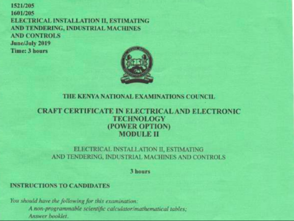 Electrical installation 2 estimating & tendering industrial machines & control KNEC past papers