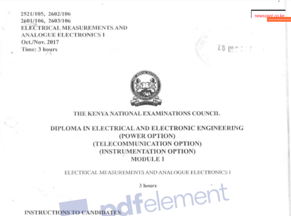 Electrical measurements & Analogue electronics 1 KNEC past papers