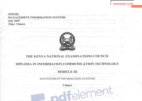 Management information system MIS KNEC past papers