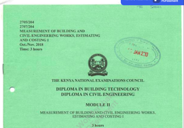 Measurement of building and civil engineering works estimating and costing 1 KNEC past papers