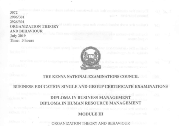 Organization theory and behaviour KNEC past papers latest