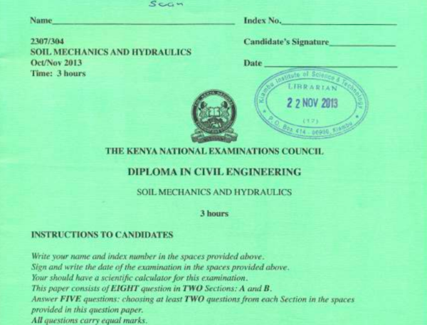 Soil mechanics and hydraulics KNEC past papers