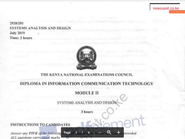 System analysis and design KNEC past papers latest