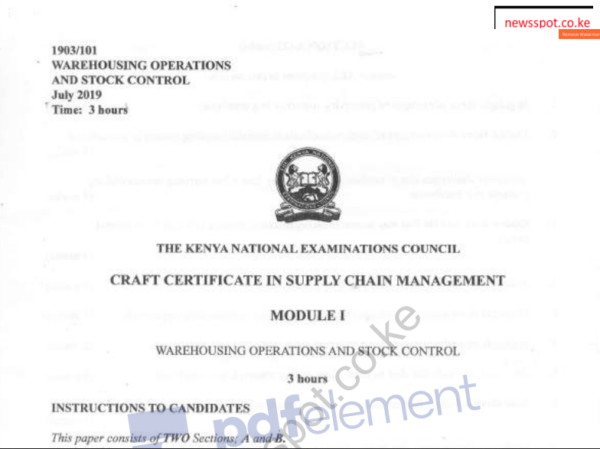 Warehousing operations and stock control KNEC past papers latest