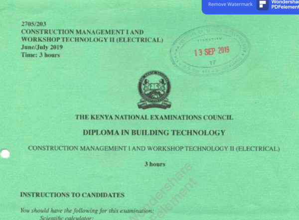 Construction management  1 and workshop technology  2 electrical KNEC past papers
