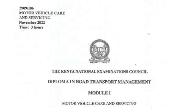 Diploma in road transport management module 3 KNEC past papers