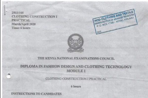 Diploma in fashion design and clothing technology module 2 KNEC past papers