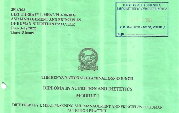 Diploma in nutrition and dietetic module 3 KNEC past papers