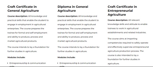 Agriculture courses and requirements